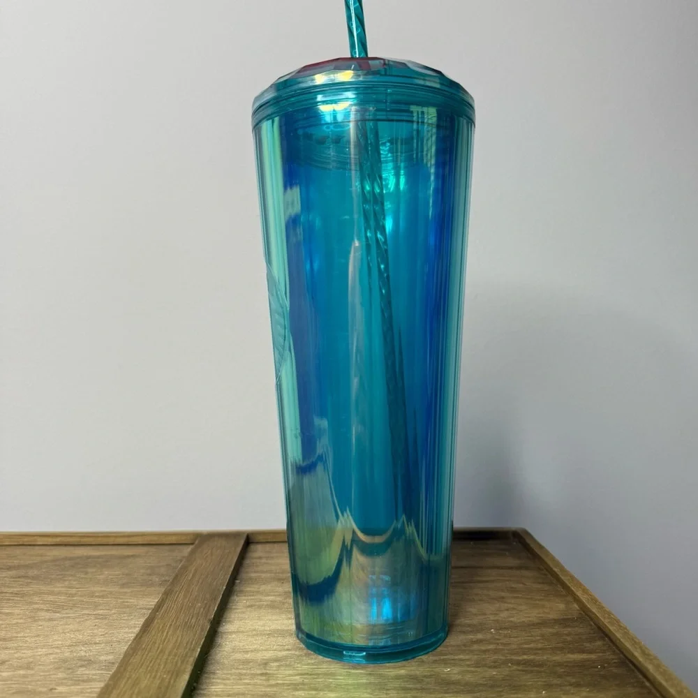 Starbucks iridescent blue and turquoise dome-top cold cup tumbler